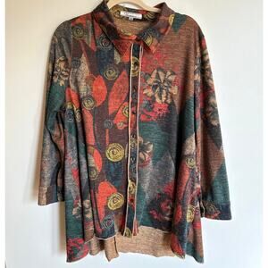 Variations Abstract Print High Low Tunic Shirt Womens XXL Stretch Artsy Boho